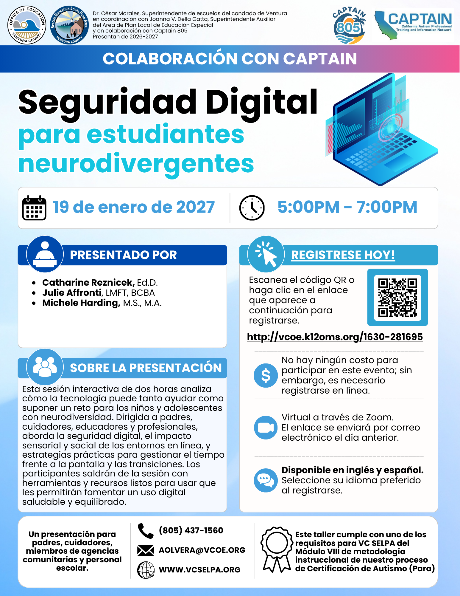 Flyer for Digital Safety January 19, 2027 in spanish